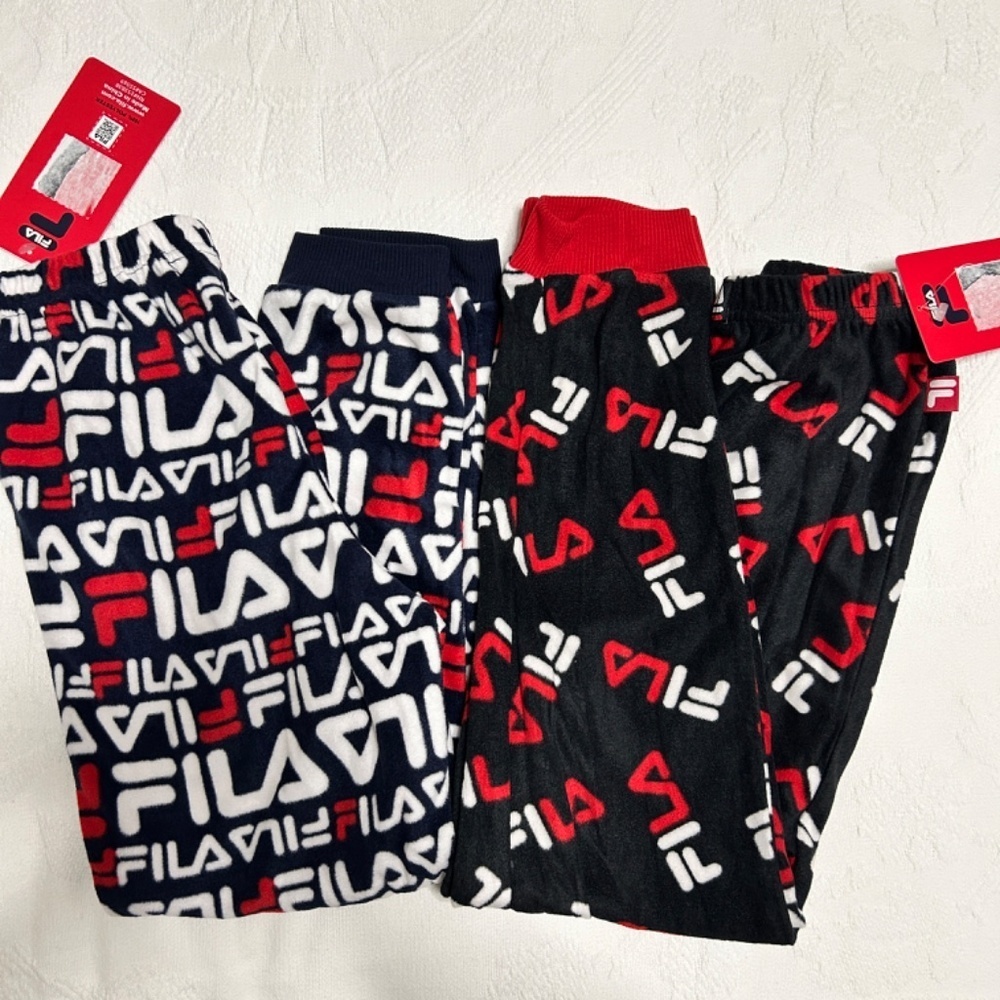 2 for $14 NWT Fila Boys 2 Pair Pyjama Bottoms Fleece FR Size 8 Elastic Waist